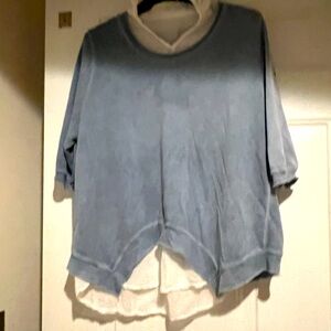 Light Blue Layered Look Pullover with White Underlayer